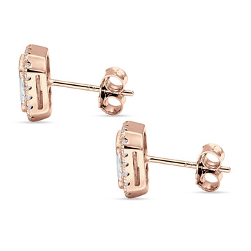 Emerald Cut CZ Halo Stud Earrings Rose Tone 925 Sterling Silver Wholesale